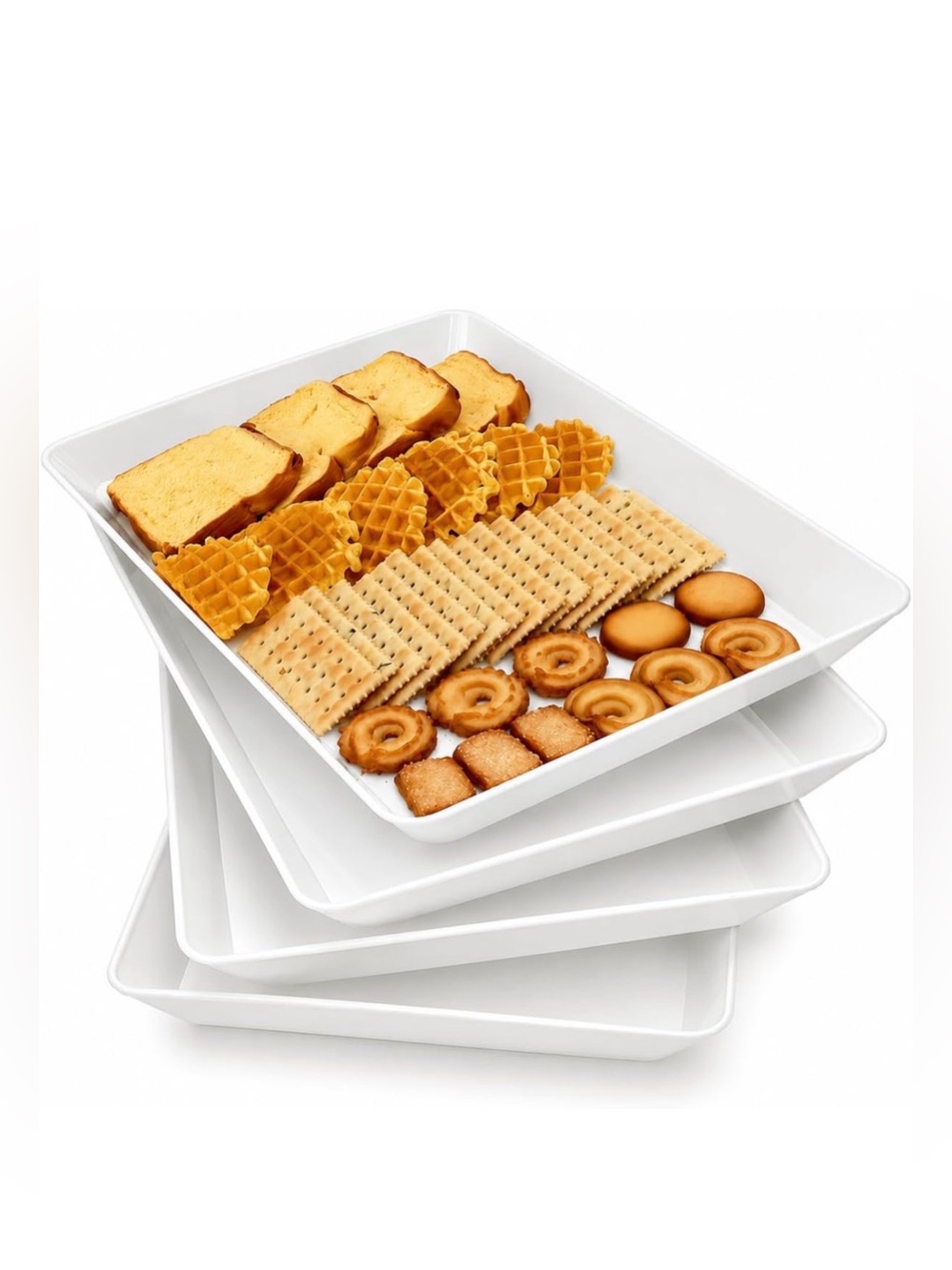 White plastic stackable Serving Trays platter for Parties - Set of 4